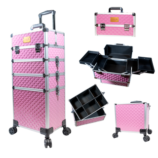 Rolling Makeup Train Case Trolley 4 in 1 with Key Wheels