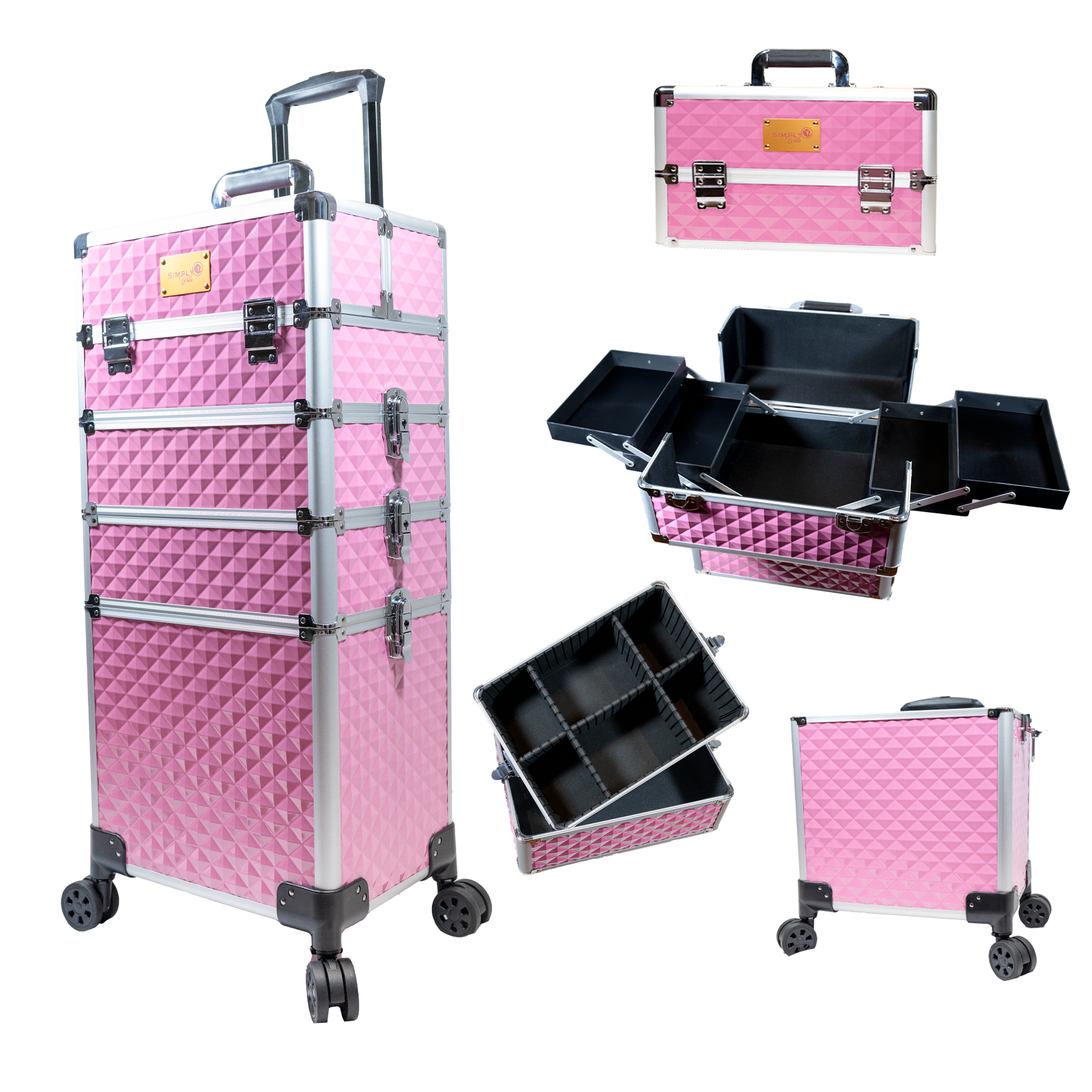 Rolling Makeup Train Case Trolley in with Key Wheels - Main Image