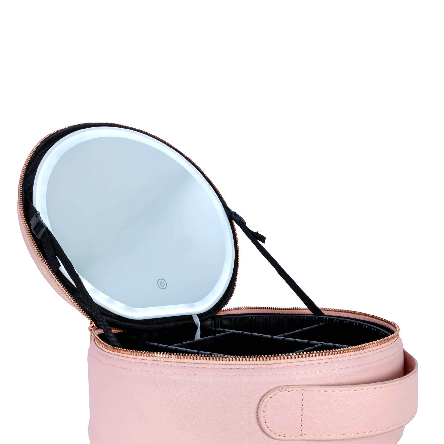 belle & rose makeup travel bag Round Cosmetic Case with Light Mirror
